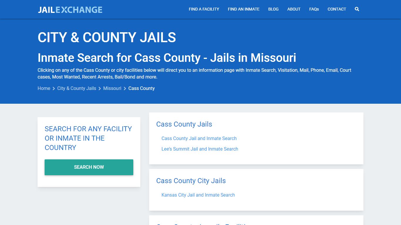 Inmate Search for Cass County | Jails in Missouri - Jail Exchange